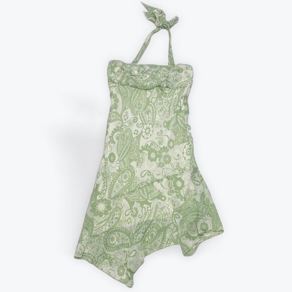 M - Vintage Fairweather Green Floral Paisley Ruffle Dress - Picture 1 of 7